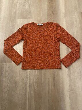 Hollister Rust Lace Long Sleeve Top XS Sheer Floral Boho Layering